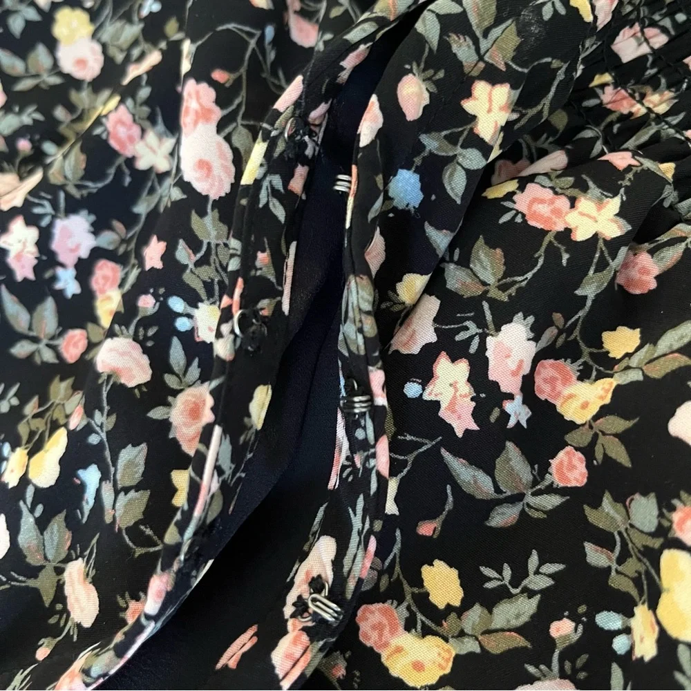 Abercrombie Fitch Black Floral Puff Sleeve Smocked Ruffle Hem Dress MT Tall - Picture 6 of 15